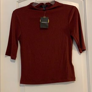 Forever21 Burgundy Ribbed Mock Turtleneck Crop Top